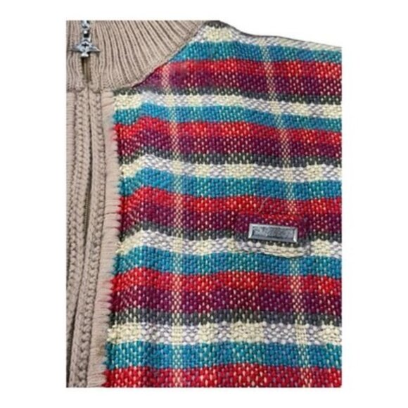 LRG Knit Sweater Jacket L Beige Multi Stripe Front Zip-Up Pockets Lined Rare - Picture 3 of 16
